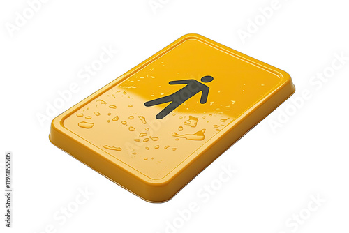 Yellow caution wet floor sign with water droplets design photo