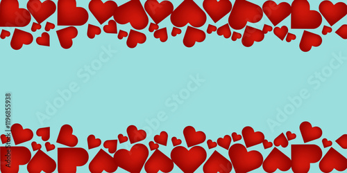 Print Valentine’s Day Card with floral frame. Abstract hearts background Cute romantic pink hearts background print. Valentine's day holiday backdrop texture, romantic wedding design. blue background