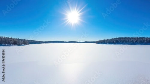 Bright Winter Sun over Frozen Lake