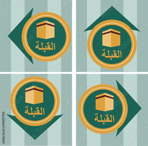 Qibla Direction Icon Set, Editable and Scalable Vector Signs for Mosque and Prayer Room Design, Isolated on White Background, Ideal for Islamic Digital Designs, Wayfinding and Religious Spaces