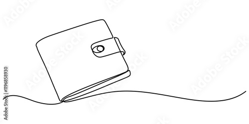 One continuous line. Wallet with banknotes. Money in a leather wallet. Flat minimal icon. One continuous line on a white background, Wallet glyph line icon. Thin line icon that can be applied anywhere