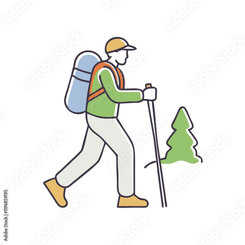 solo hiker walking vector icon, solo hiker walking vector illustration-simple illustration of solo hiker walking, perfect for solo hiker walking logos and icons and themed design 