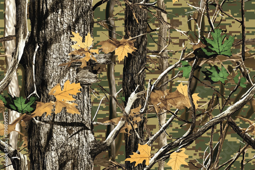 Real Tree Forest Seamless Pattern for Hunting Gear and Military Uniforms
