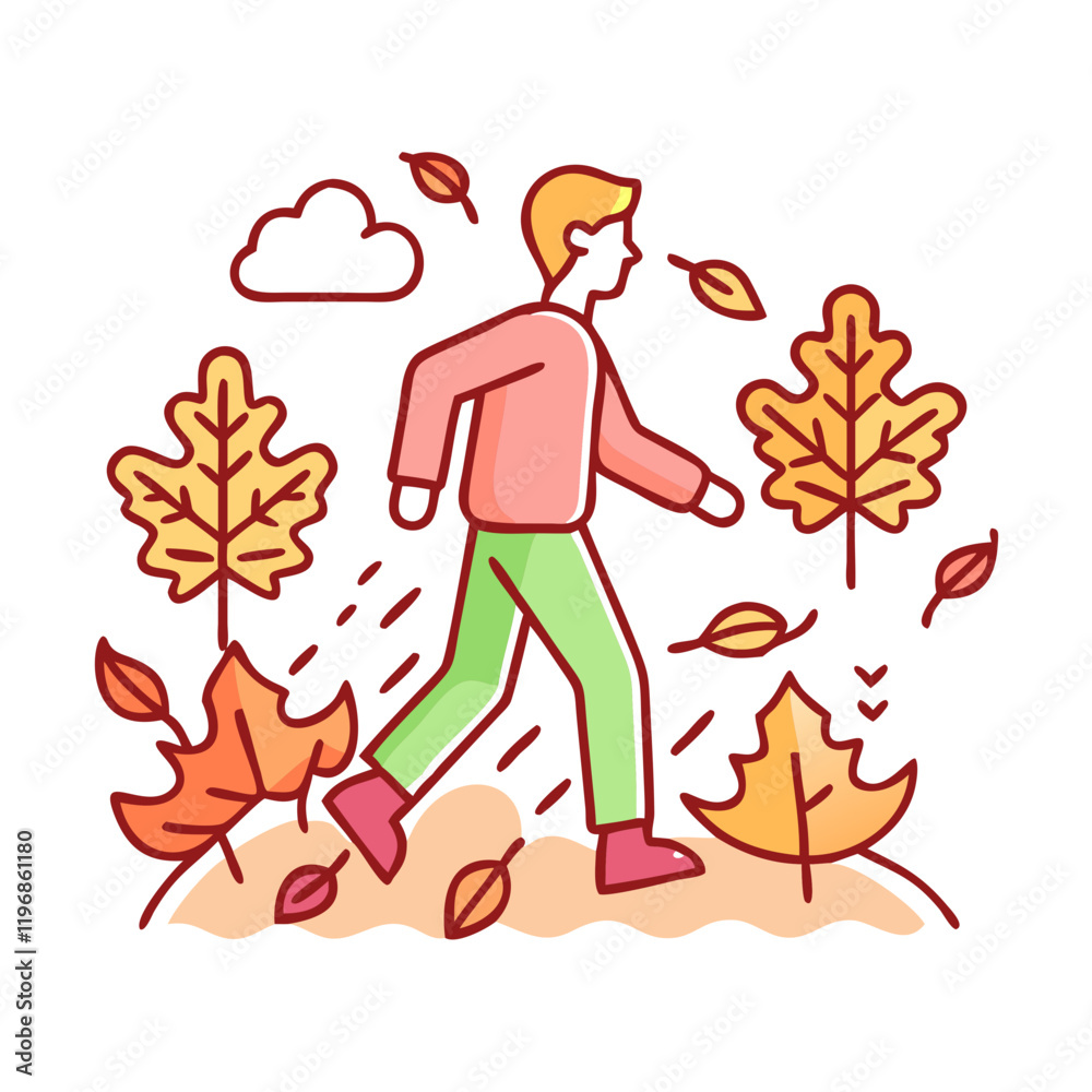 Fototapeta premium walking through autumn leaves icon, walking through autumn leaves vector,