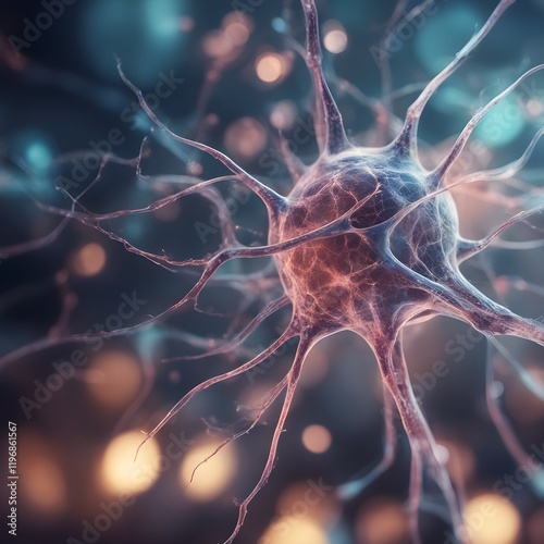 Close-up of a neuron in the middle of a neural network. photo