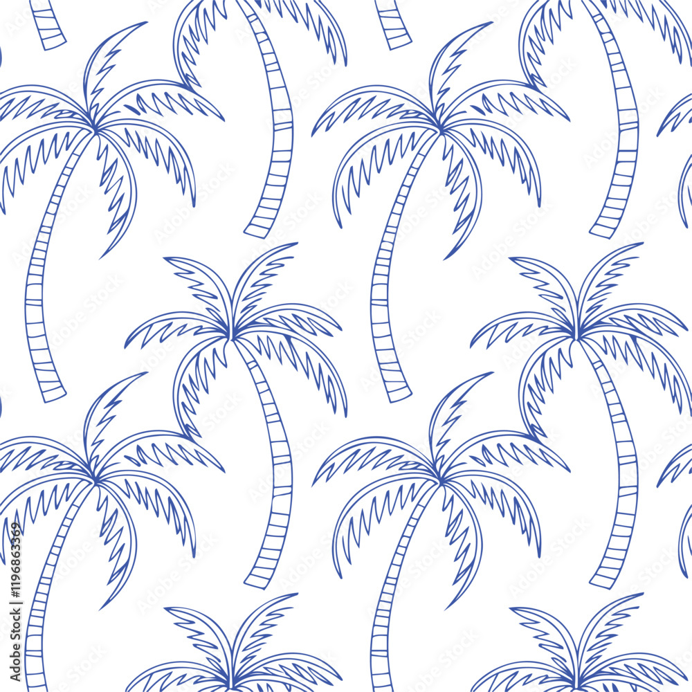 Blue tropical palm tree in arch seamless pattern. Blue tropical palm tree in arch seamless pattern.