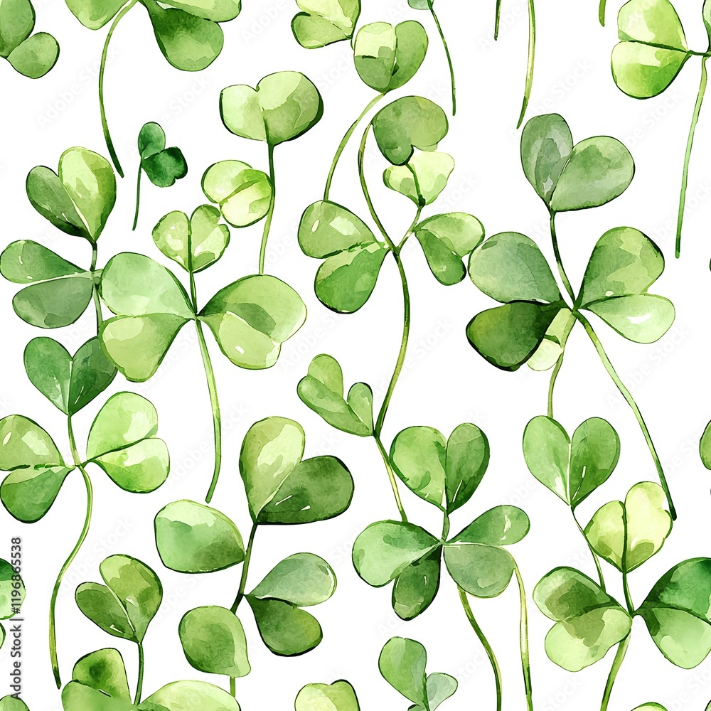 Fototapeta premium Seamless pattern of shamrock leaves in watercolor for St Patricks Day