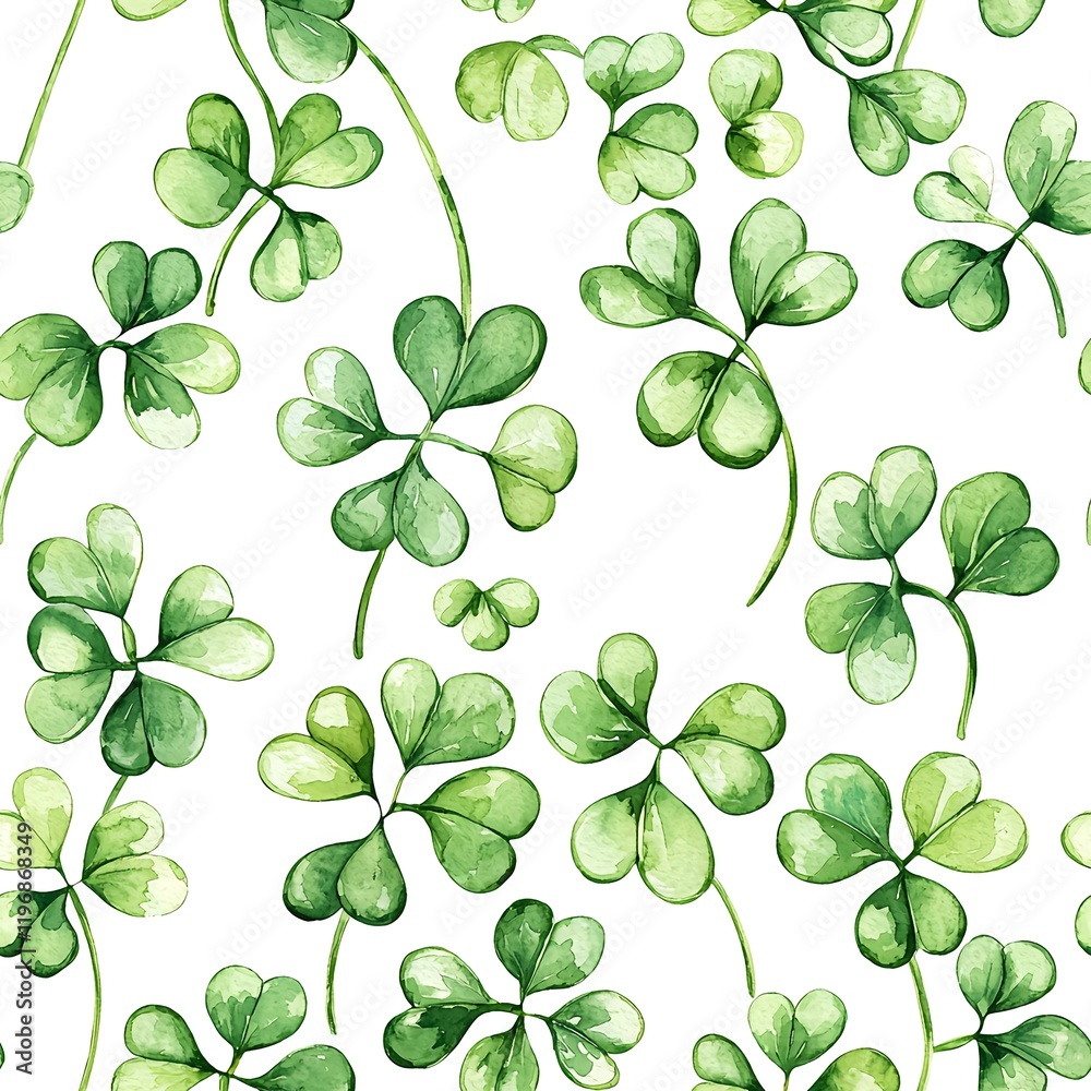 Fototapeta premium Seamless pattern of shamrock leaves in watercolor for St Patricks Day