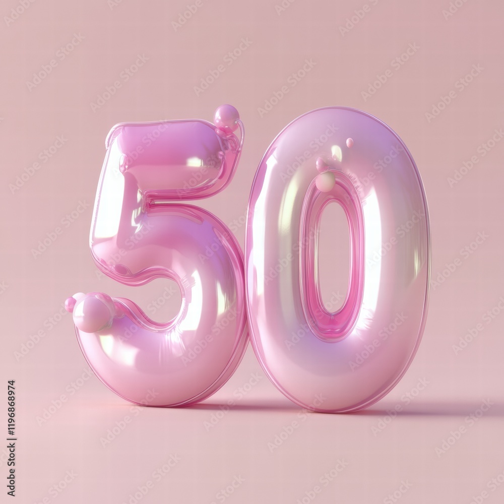 Large pink number 50 with a glossy finish against a soft pastel background. Generative AI Large pink number 50 with a glossy finish against a soft pastel background. Generative AI