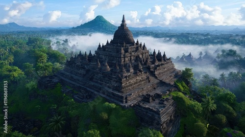 Ancient Temple in Misty Jungle