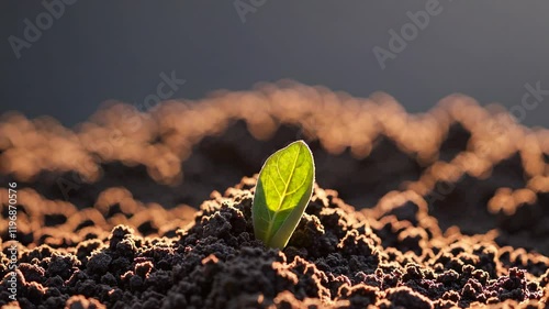 Time-lapse of a soybean sprout emerging from soil and growing into a healthy green plant under sunlight