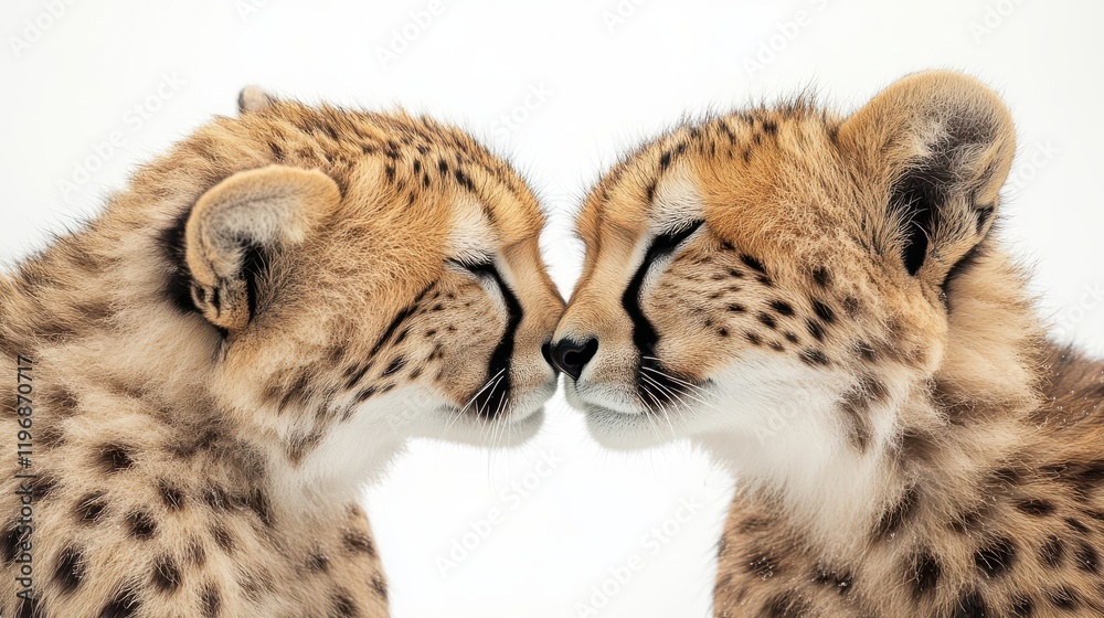 Two animals grooming each other set against a white background capturing social bonding, mutual care, and affectionate behavior