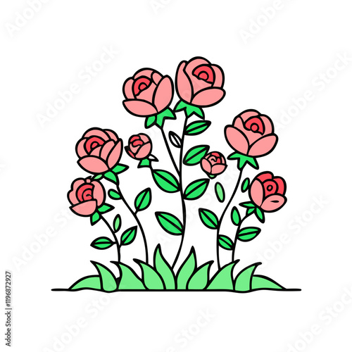 rose bush vector icon, rose bush vector illustration -simple illustration of rose bush, perfect for rose bush logos and icons and themed design 