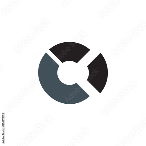 A circular logo with a unique, segmented design, resembling a pie chart or a gear.