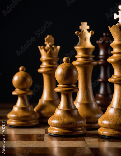 hyper-realistic photograph of chess pieces, close up, best design, spectacular craftsmanship, photorealistic, dramatic lighting 
