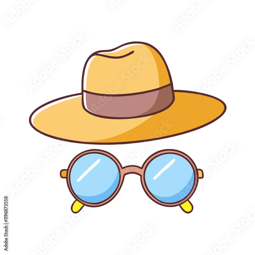 sunhat and sunglasses vector icon, sunhat and sunglasses vector illustration -simple illustration of sunhat and sunglasses, perfect for sunhat and sunglasses logos and icons and themed design 
