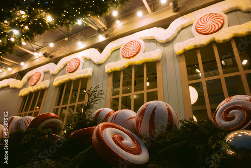 new year decorations near cafe 