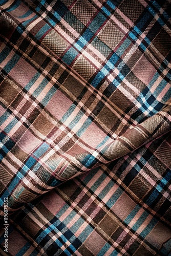 Classic Beige Tartan Plaid Pattern fabric with Black, White, and Red Lines – Seamless Woven Textile Design