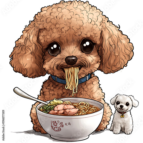 Adorable Puppy Poodle Eating Ramen