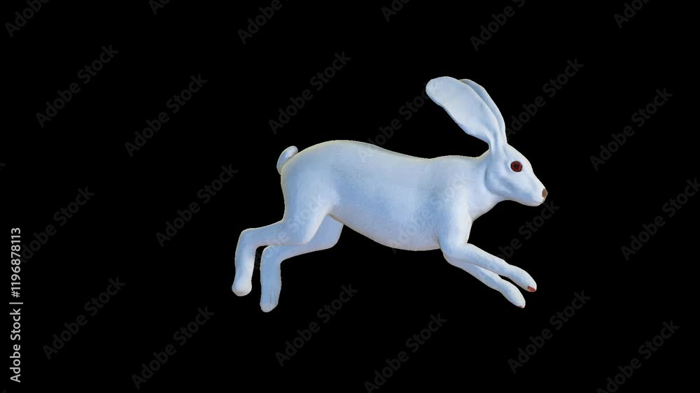 White Easter rabbit running, Easter egg hunting concept, loop, against black