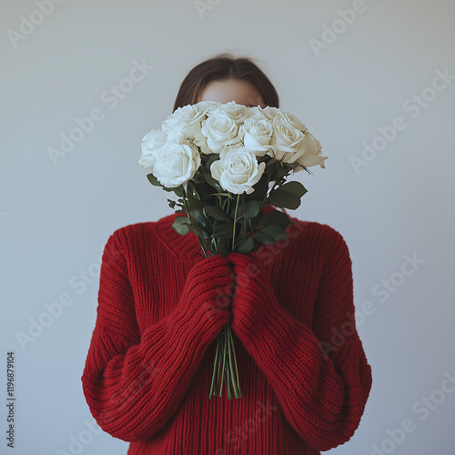 Valentine's day surprise romantic gesture with white roses indoor setting heartfelt expression