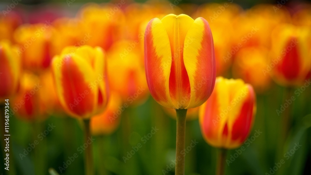 Fototapeta premium Orange tulip flower field background