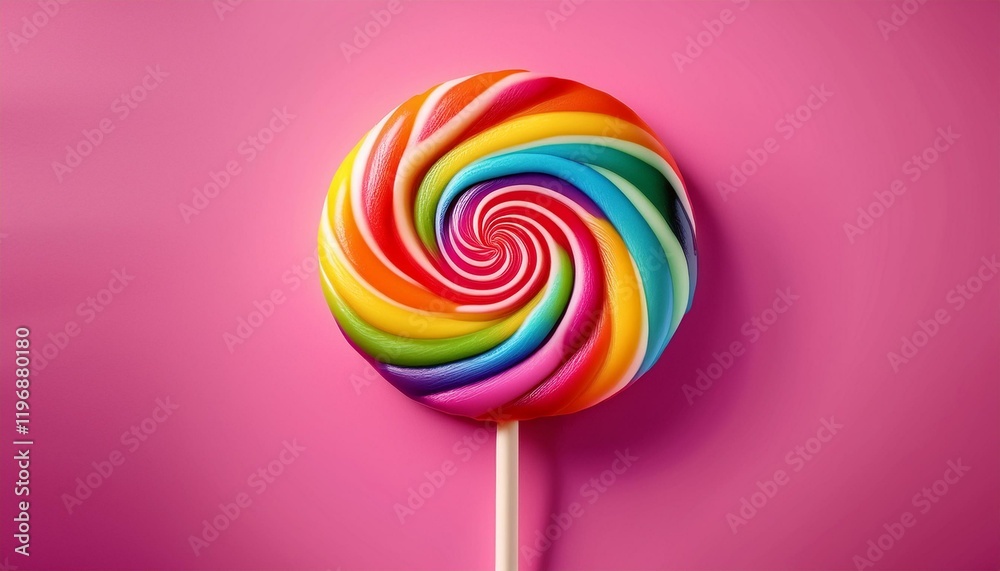 Colorful rainbow lollipop on pink background, joyful Colorful rainbow lollipop on pink background, joyful