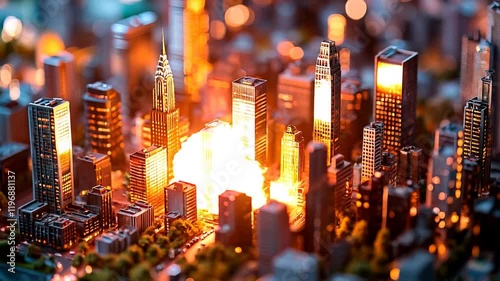 Tilt shift animation city terror attact photo