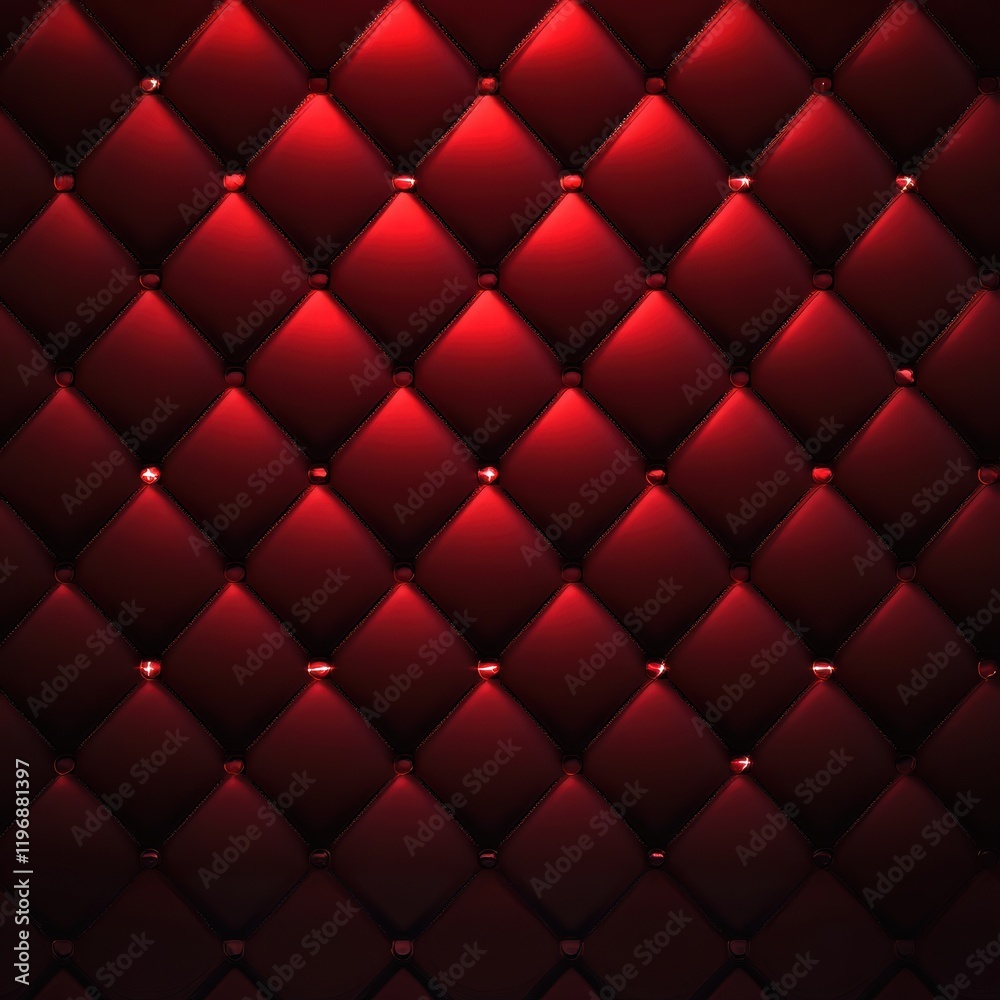 Naklejka premium Textured red wall with diamond pattern and subtle lighting creating a modern ambiance in a stylish interior setting. Generative AI