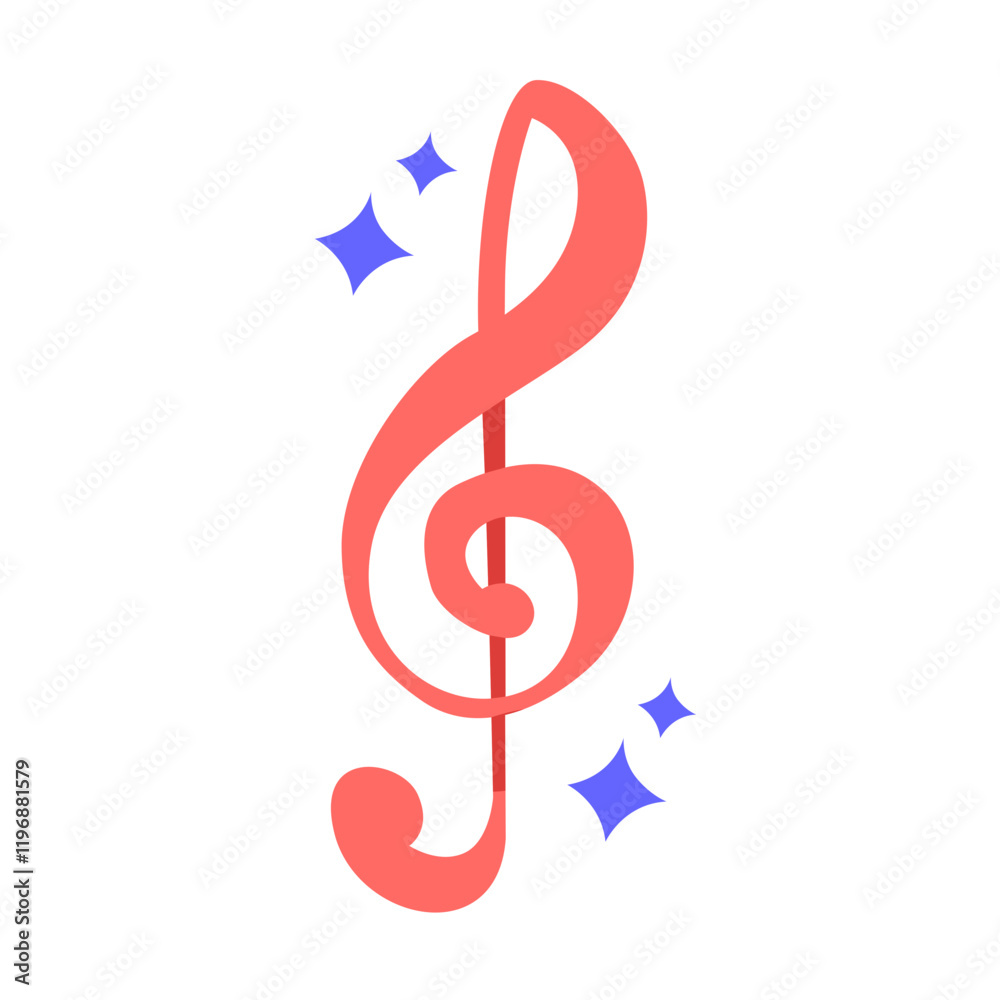 Obraz premium Vibrant Red Treble Clef Symbol with Sparkling Stars.