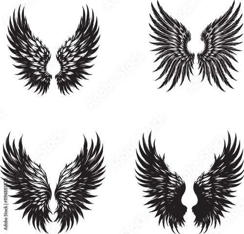 Wings  black and white silhouette assetss in vector farm 