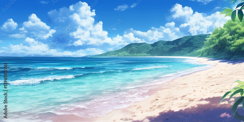 Obraz premium Serene Tropical Beach Paradise . Anime style