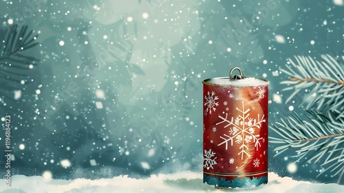A decorative can of snow spray with festive winter graphics.