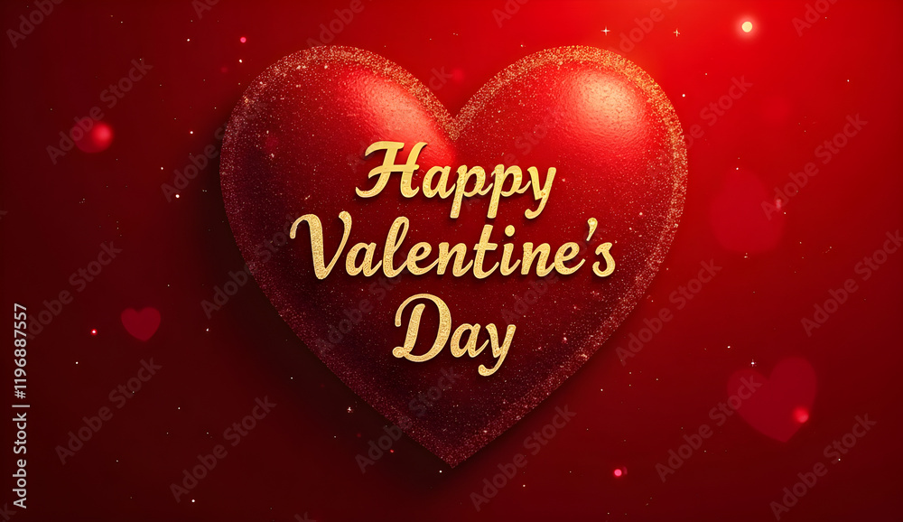 Golden happy valentine's day lettering glowing on vibrant red heart against sparkling background, blurred romantic hearts adding festive love themed visual depth Golden happy valentine's day lettering glowing on vibrant red heart against sparkling background, blurred romantic hearts adding festive love themed visual depth