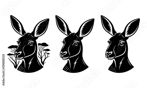 set of kangaroo head silhouettes vector photo