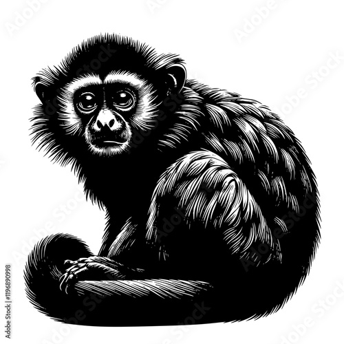 Illustration of callicebus, silhouette of Titi monkey 