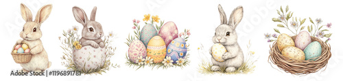 PNG Easter vintage illustration, isolated element set, transparent background photo