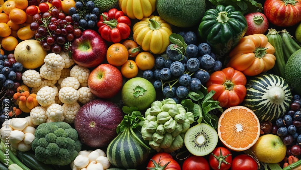 Assortment of Fresh Organic Fruits and Vegetables, Showcasing Nutrient-Rich and Wholesome Ingredients for a Healthy Lifestyle Assortment of Fresh Organic Fruits and Vegetables, Showcasing Nutrient-Rich and Wholesome Ingredients for a Healthy Lifestyle