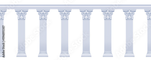 Pillar seamless. Roman or Greek column palace with arch temple on white background. 3d ancient architecture. Vector marble column building from Greece, Rome. Colonnade frame, antique pillar border bg