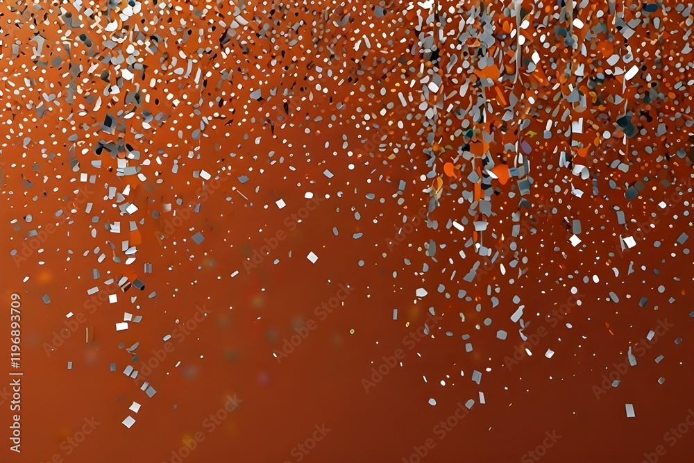 shiny silver confetti on orange background Generative AI shiny silver confetti on orange background Generative AI