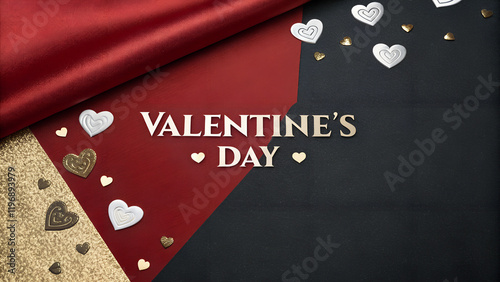 Contrasting colors such as white text on a red or dark background, or metallic accents like gold or silver for valentine's day. photo