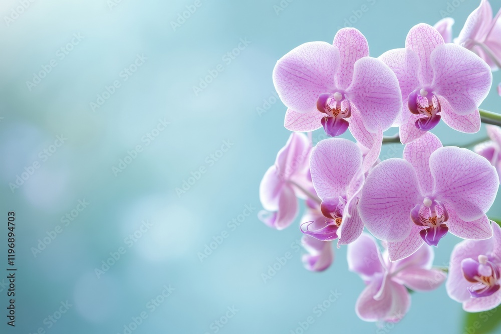 Fototapeta premium Beautiful pink orchids with blurred background creating inviting space for text placement and design elements. Generative AI