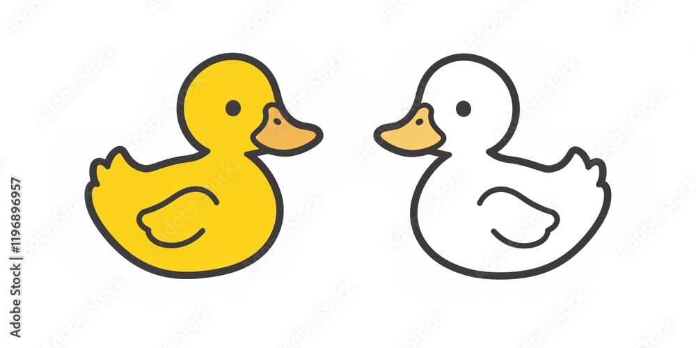 Fototapeta premium Two yellow and white cartoon ducks on white background