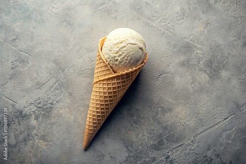 Sweet dessert. Ice cream cones with different flavors on a concrete gray background. World Ice Cream Day. photo