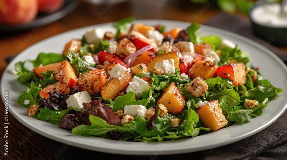 Delicious Grilled Peach Salad with Feta, Walnuts, and Greens Delicious Grilled Peach Salad with Feta, Walnuts, and Greens