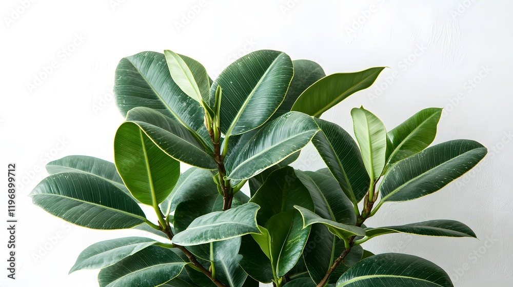 Elegant Arrangement of Ficus Elastica Robusta Against a Crisp White Background, Promoting Natural Beauty Elegant Arrangement of Ficus Elastica Robusta Against a Crisp White Background, Promoting Natural Beauty