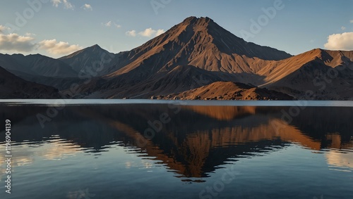 reflection in the lake , A mountain landscape is reflected in still water. 