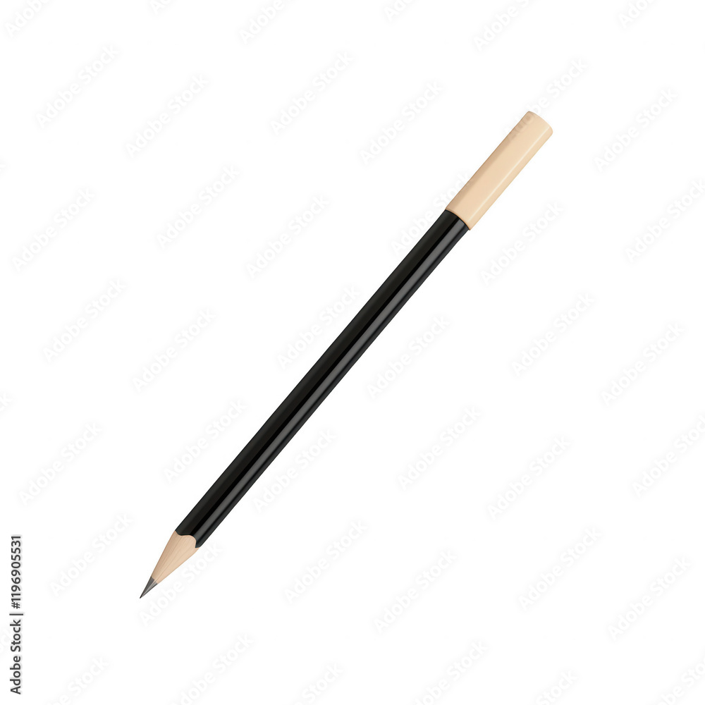 A simple yet elegant black pencil with a wooden cap for sketching and writing., isolated on a transparent background. A simple yet elegant black pencil with a wooden cap for sketching and writing., isolated on a transparent background.