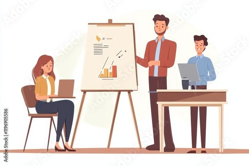 Business man makes a presentation in the office standing behind the easel for the business team, Generative AI