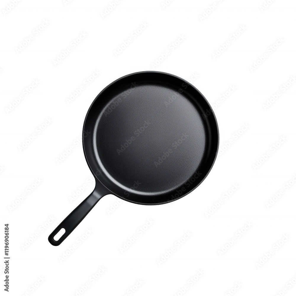 A sleek, modern black frying pan suitable for various cooking methods., isolated on a transparent background.